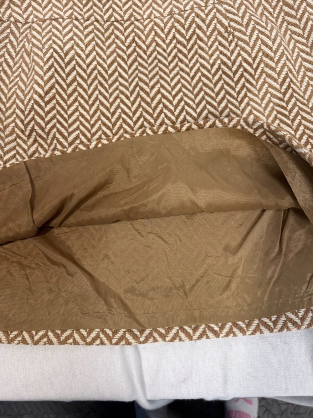 MICHAEL Michael Kors Tweed Herringbone Mini Skirt Brown Cream Faux Pocket Sz10 - Picture 9 of 9